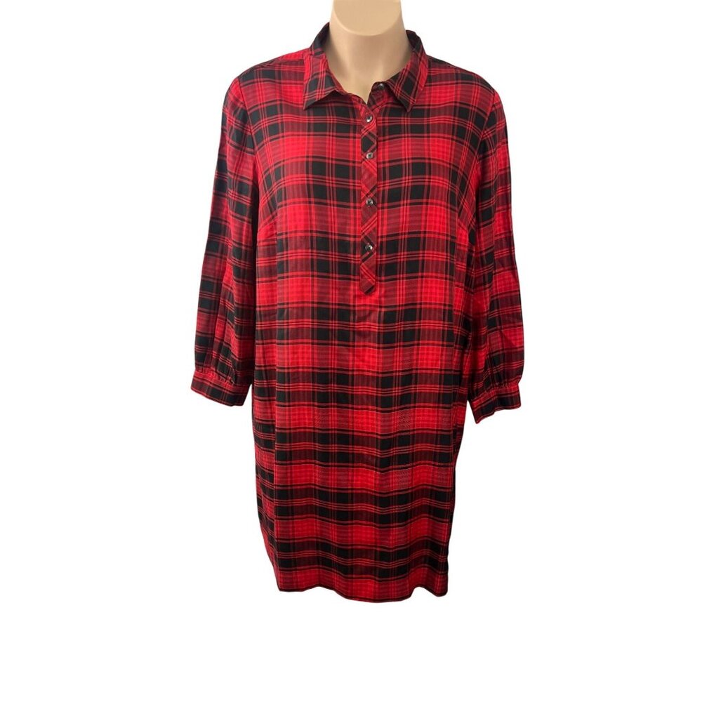 J. Jill NWT Red Black Buffalo Plaid Tunic Shirt Dress Collared  Pullover 2X‎